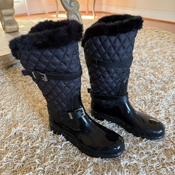 Michael Kors Fulton Harness Black Quilted Faux Fur Rain Boots Womens Size 10 - Picture 7 of 8
